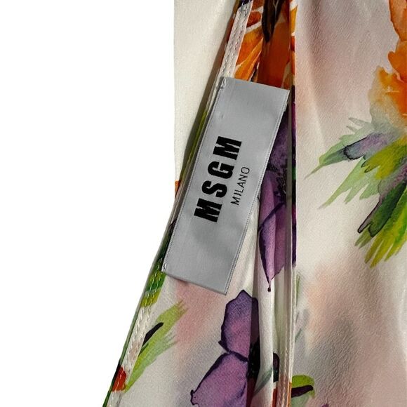 MSGM Floral Silk Crape Asymmetric Dress Size 44/M - Picture 3 of 10